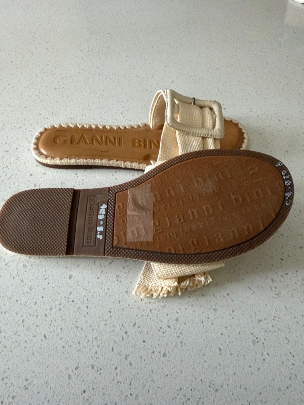 Gianni Bini Beige Woven Buckle Slide Sandals - Picture 3 of 4